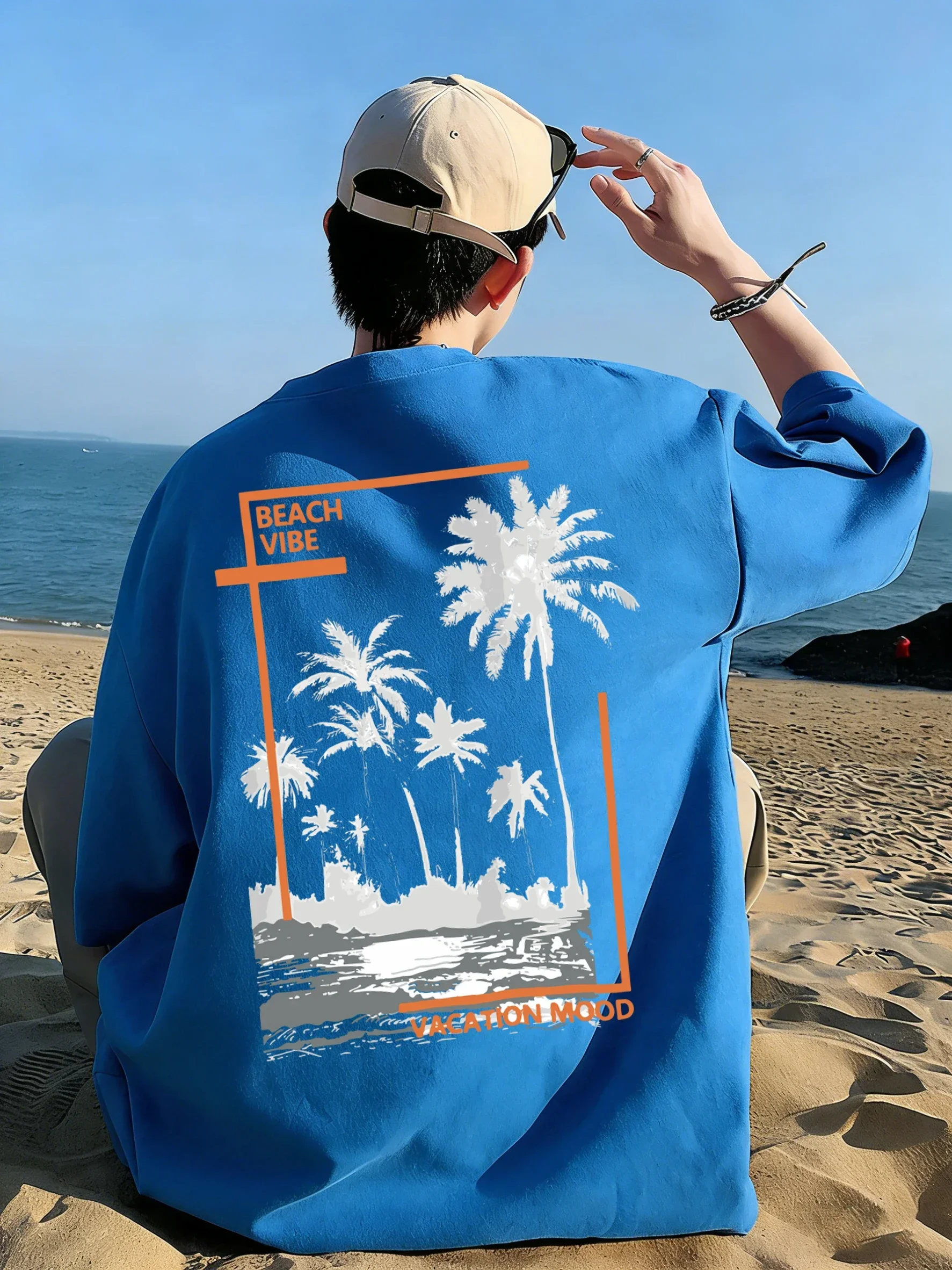 해변 휴가 분위기 디자인 T 셔츠 남자 O 넥 캐주얼 - Summer Vibes Clothing Men 리뷰 및 가격