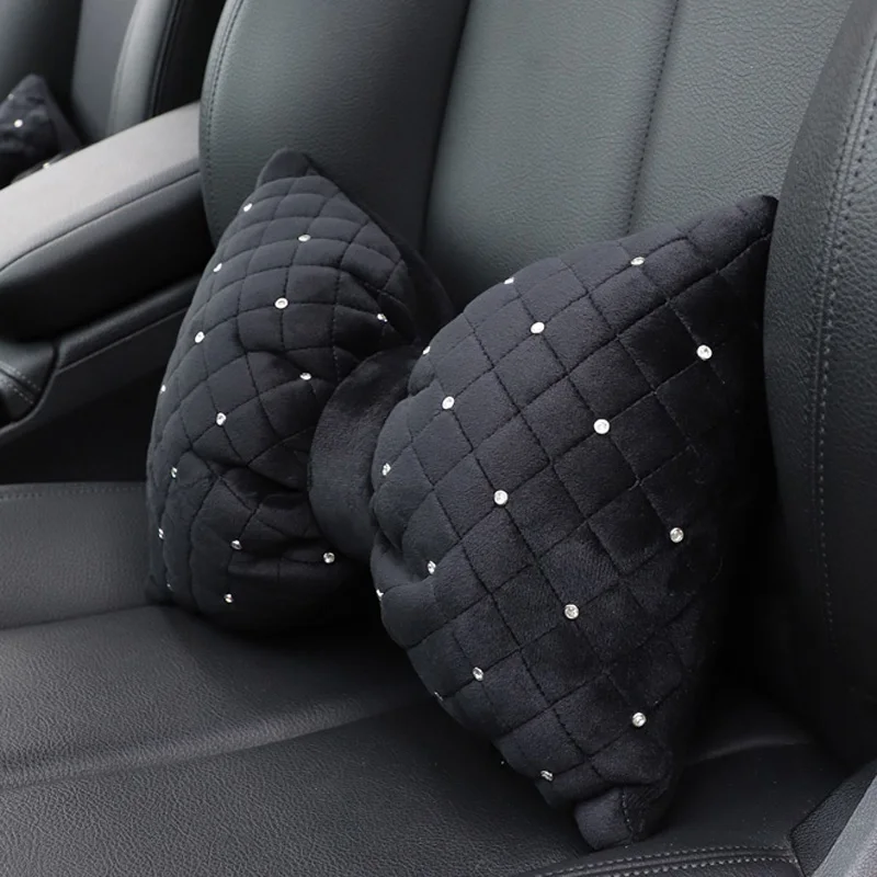 1PC Quality Diamond Bowknot Car Neck Pillow Rhinestone Auto Headrest Seat Support Waist Pillows Crystal Car Interior Accessories