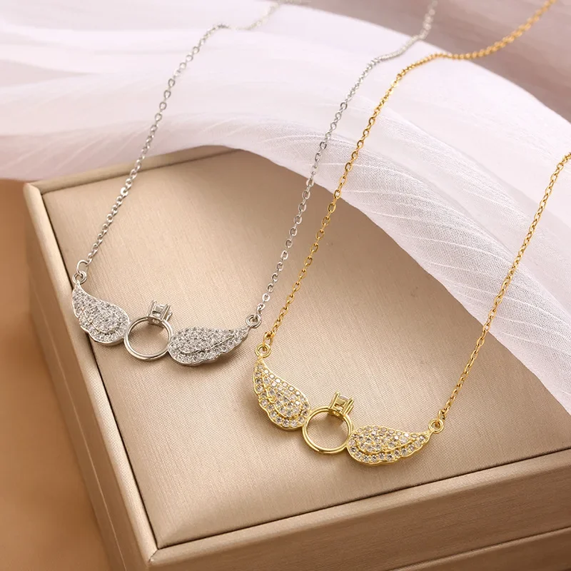 2025новое новое короткое колье Douyin Fashion с полными бриллиантами, крыльями ангела и аксессуарами на ключице