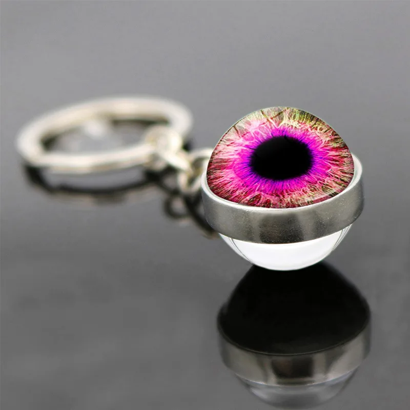 Evil Eye Keychain for Men Dragon Eyes Glass Ball Time Gem Pupil Double Sided Blue Human Car Handbag Key Chain Hanging Jewelry