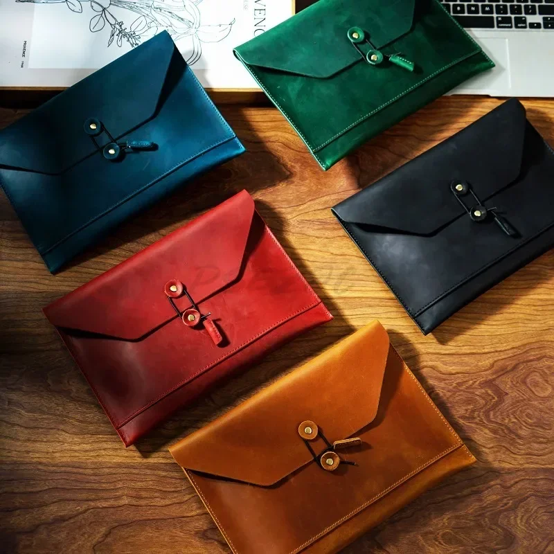 Office Portable Top Layer Cowhide Notebook Briefcase Computer IPad Notebook Cowhide File Storage Bag