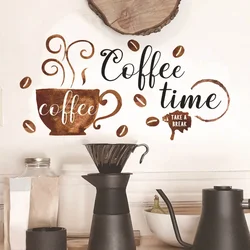 Creative Coffee Cup Pattern Wall Stickers Cafe Kitchen Bar Decor Cabinet Art English Home Decoration Self-adhesive Wallpaper