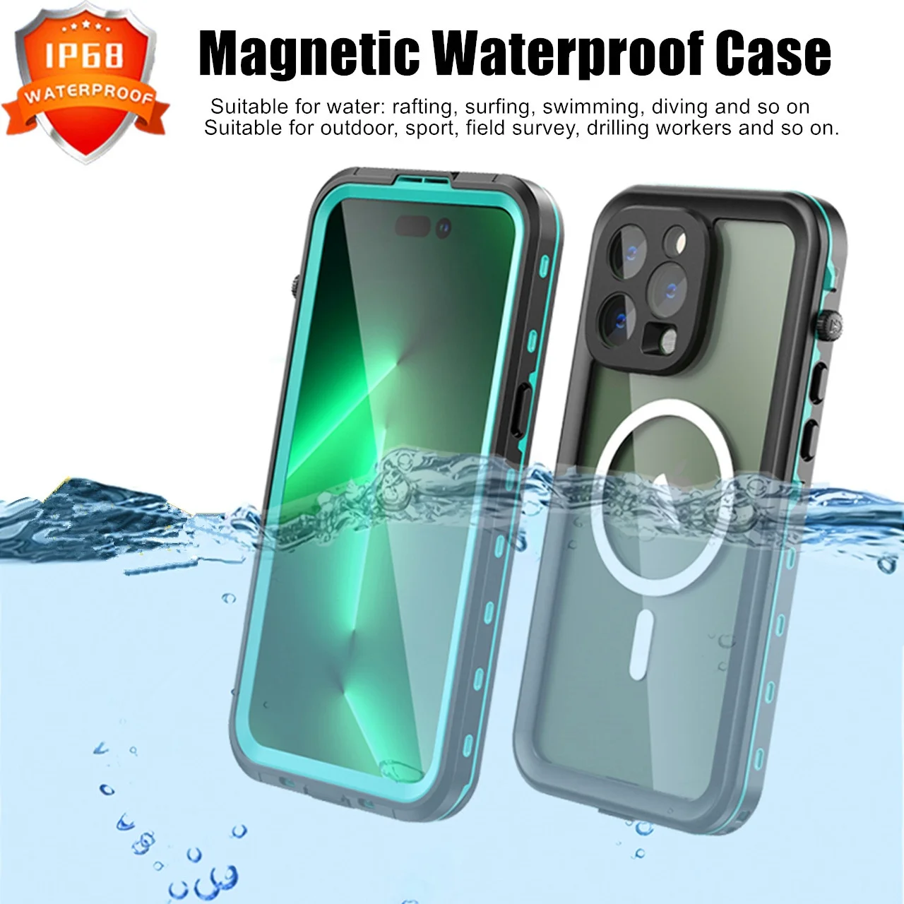 Magnetic Charging IP68 Real Waterproof Case For iphone 16 15 Pro Max 14 13 Pro Swimming Cover Underwater Diving Outdoor Sports