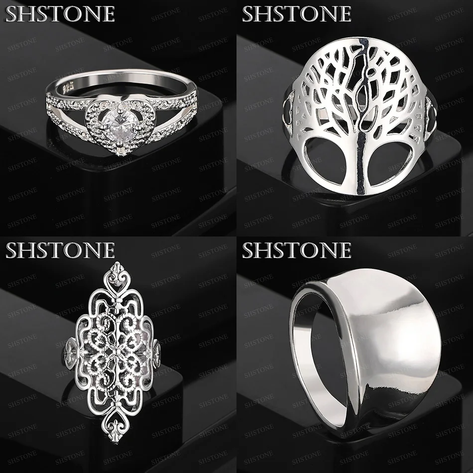 

Size 6-10 925 Sterling Silver Heart Tree Diamond Round Concave Ring Women Charm Fashion Party Birthday Jewelry Accessories