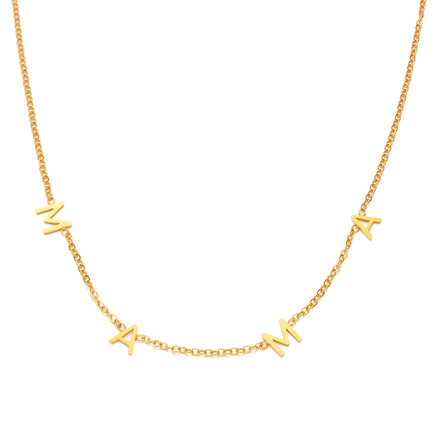 Halskette mit Mama-Buchstaben-Anhänger aus Edelstahl, schlicht, modisch, goldfarben, Schlüsselbein-Halsband für Frauen, perfektes Geschenk zum Muttertag – Detail 4