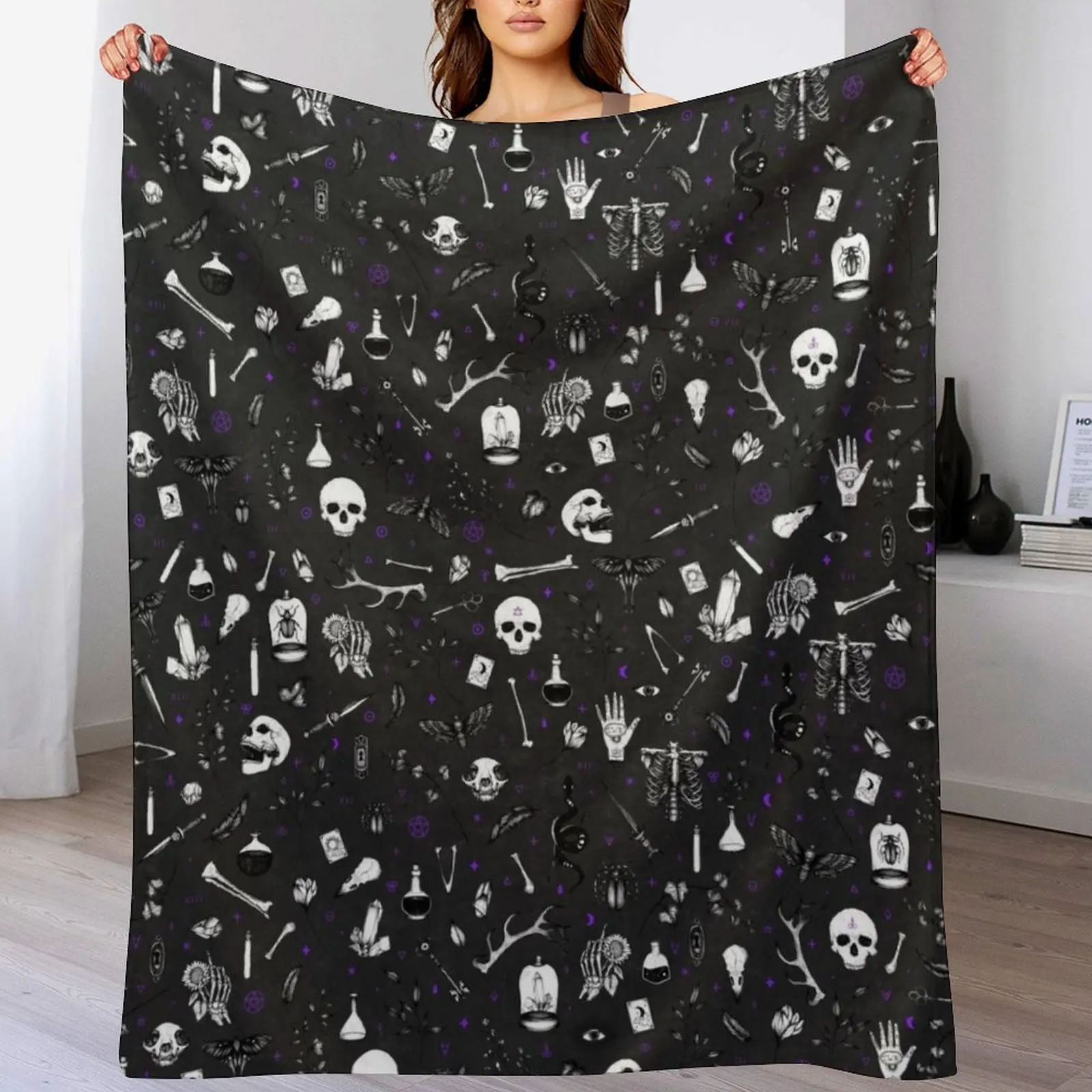 

Black and Purple Witchy Pattern Throw Blanket Hairys Weighted blankets and throws warm for winter Blankets