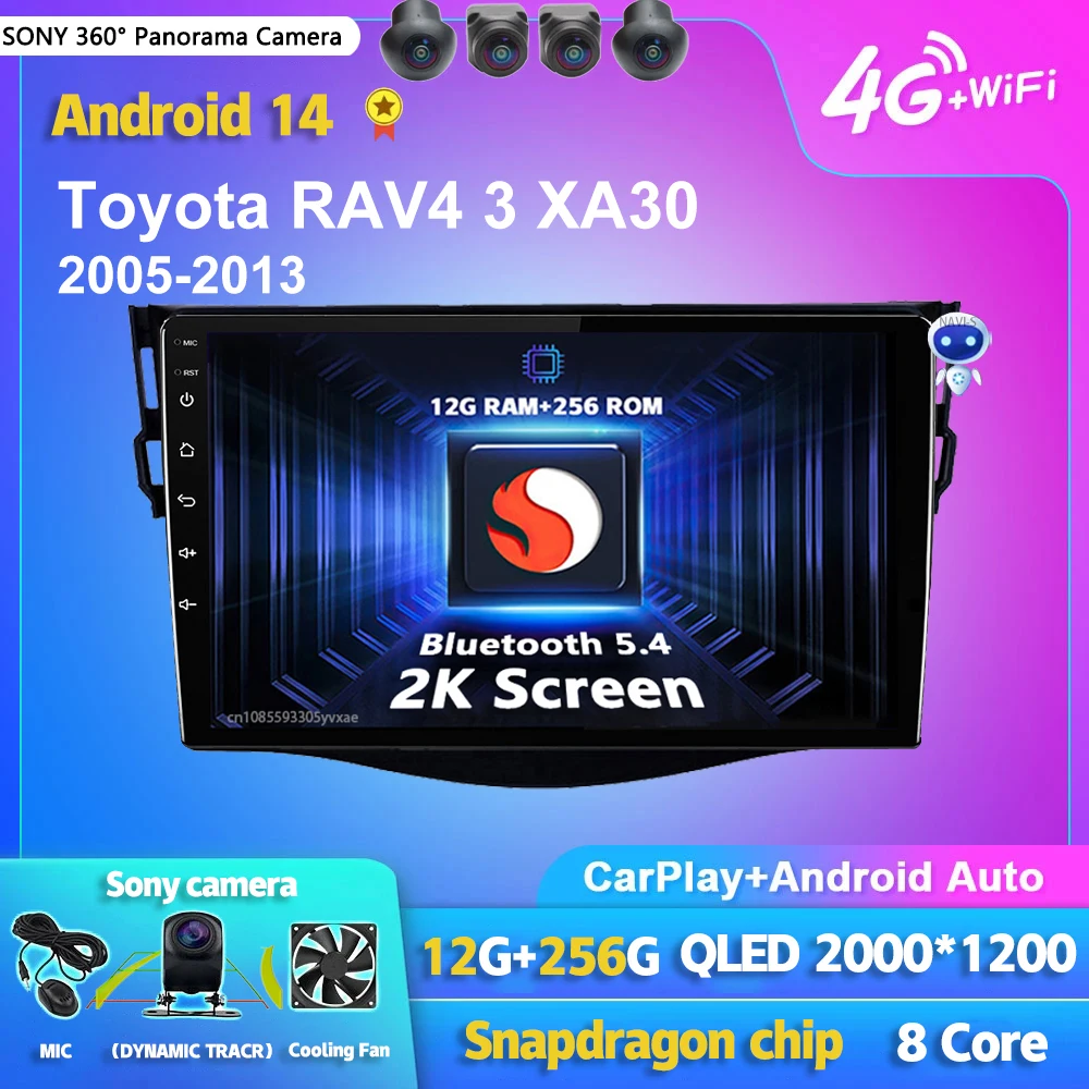 

Android 14 Carplay Auto 2K экран автомобильный радиоприемник мультимедийный плеер для Toyota RAV4 3 XA30 2005-2013 авторадио GPS стерео головное устройство