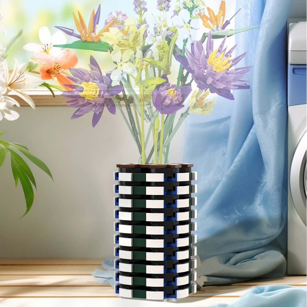 MOC Vase Model Building Blocks Black And White Patchwork Color Vase Brick Toys Decorative Ornaments Puzzle Toys Children's Gifts