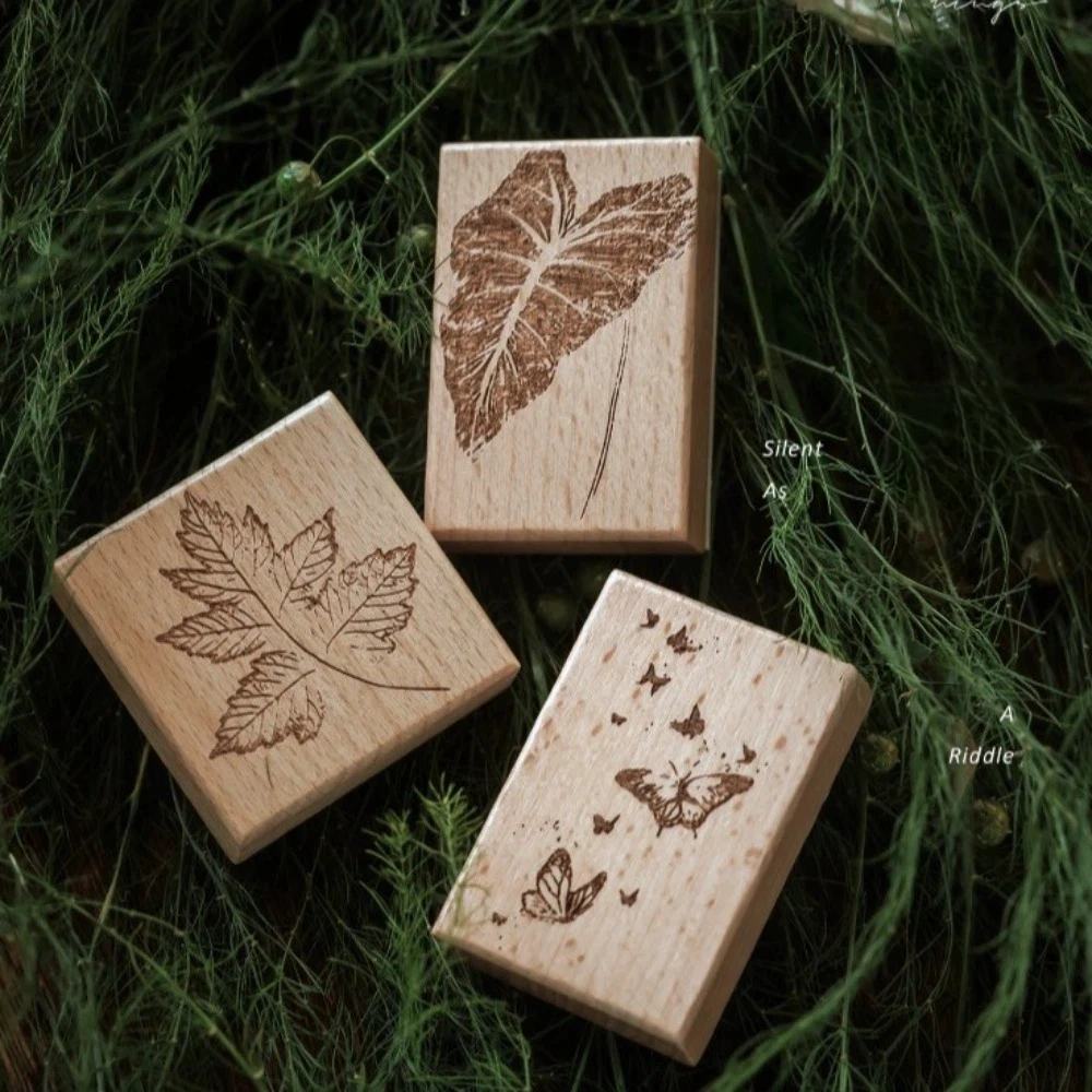 Wooden Rubber Craft Stamps Flower Butterfly Leaves Landscape Children Stamp All Things Silent As Mystery Collage Stamps