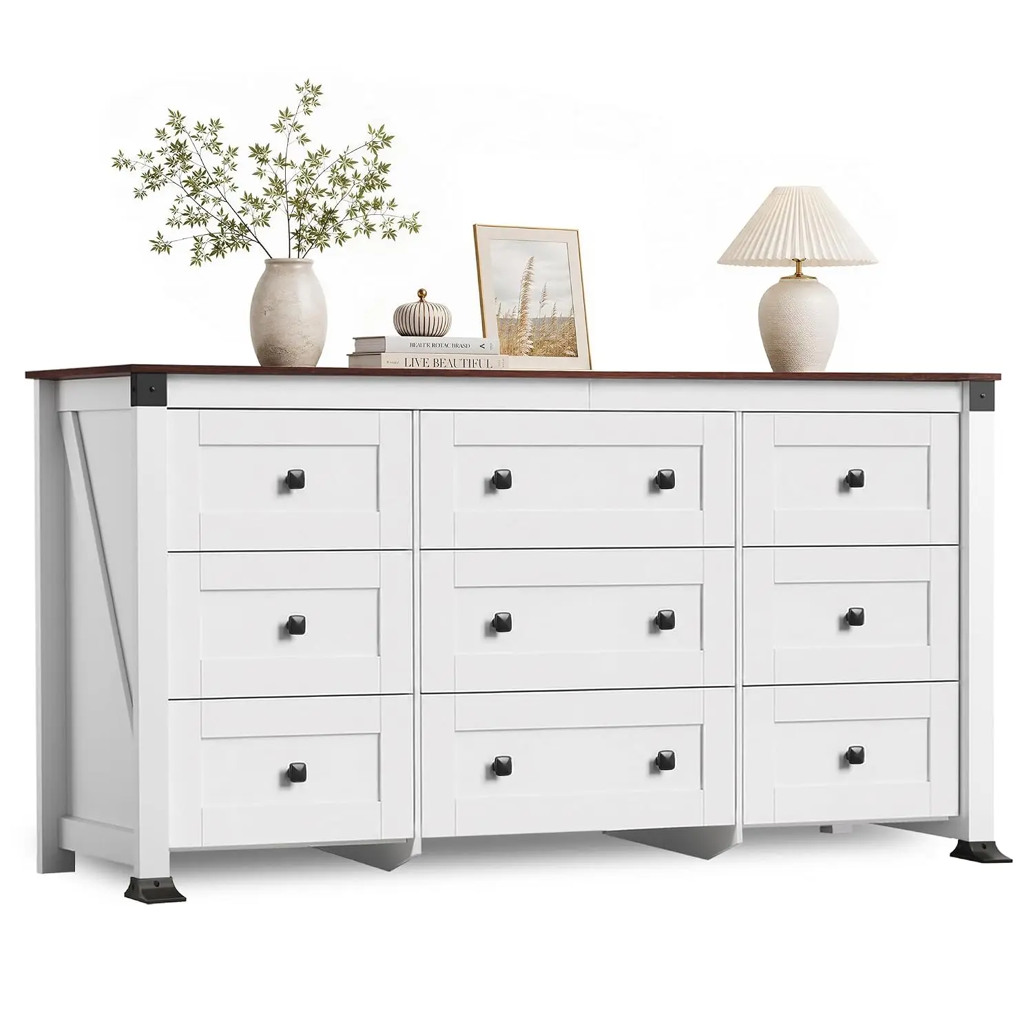 Wide 9-Drawer Dresser White Chest SGS Anti-Tip Bedroom Storage, Customized