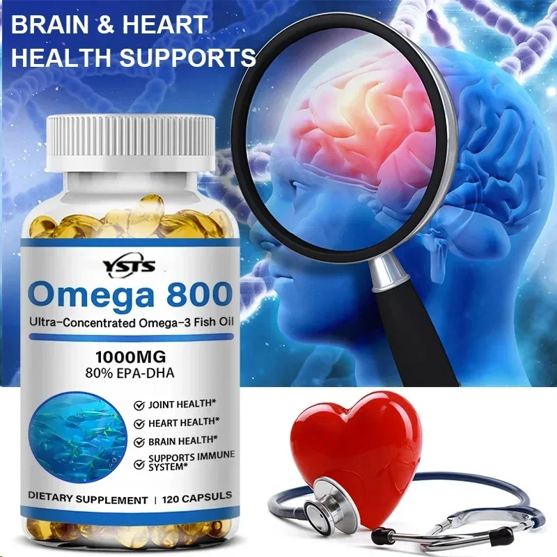 Brain Supplement Rich in EPA and DHA to Support Cardiovascular Health and Immune System-Omega 3 Fish Oil 1000MG