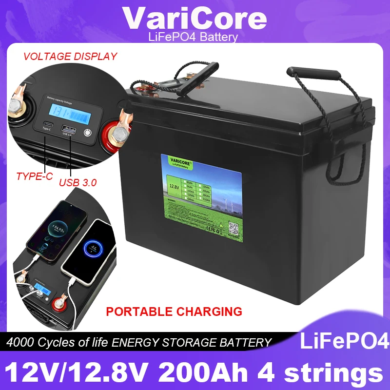 

Литий-железо-фосфатный аккумулятор VariCore, 12,8 В/12 В, Ач, USB3.0, Type-C выход для камеры, гольф-мобиля, безотказные солнечные батареи для бездорожья