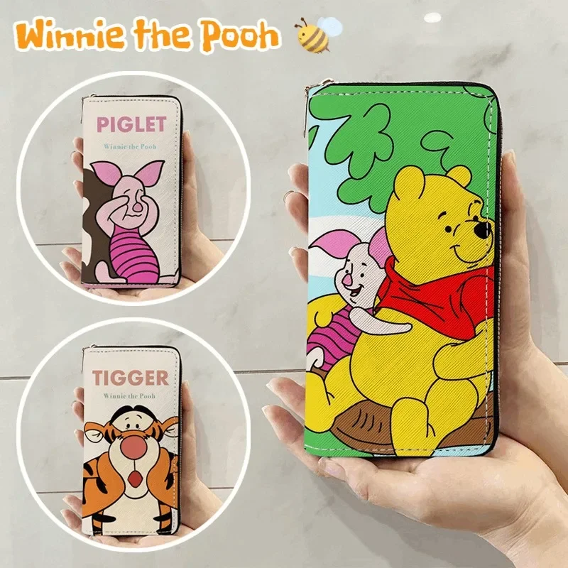 Disney Winnie Pooh Tiger Piglet Zipper Wallet Ladies Cute Long Wallet Tote Bag Coin Card Holder PU Leather Wallet Friends Gift