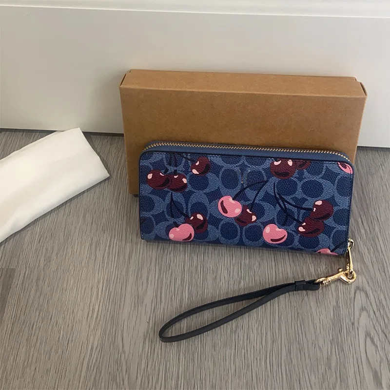 2025 جديد تيري الكرز طباعة محفظة طويلة الرجعية مخلب عملة بطاقة حقيبة يد محفظة جلدية نمط الفاكهة الاستخدام اليومي خفيفة الوزن