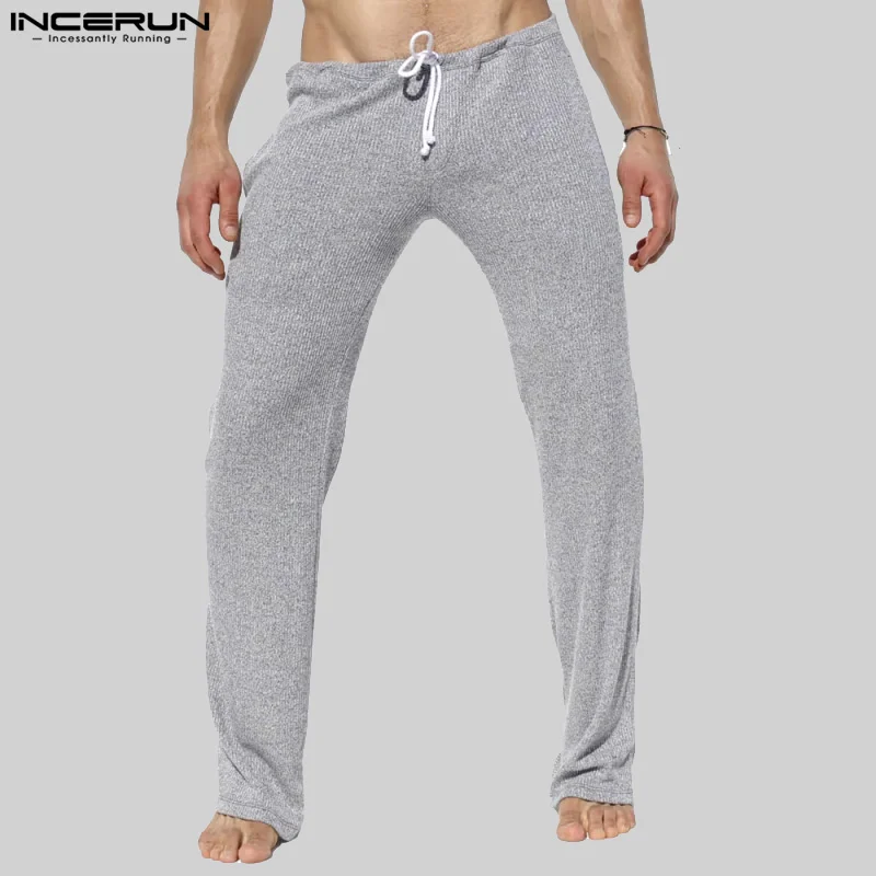 INCERUN 2024 Long Trousers Summer Men Long Pants Striped Male Wide Leg Pant Men Clothing Homewear Pantalons S-5XL Streetwear