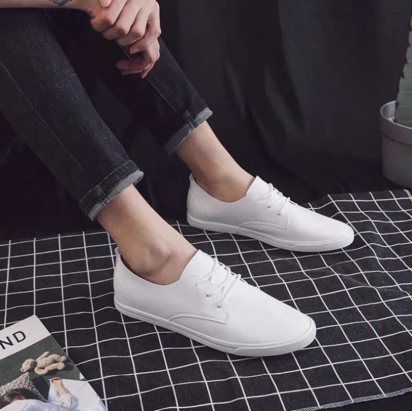 Summer Breathable Men\'s Shoes British Casual Shoes Board Shoes Round Toe White Style Korean Style Trendy Youth Shoes Sneakers