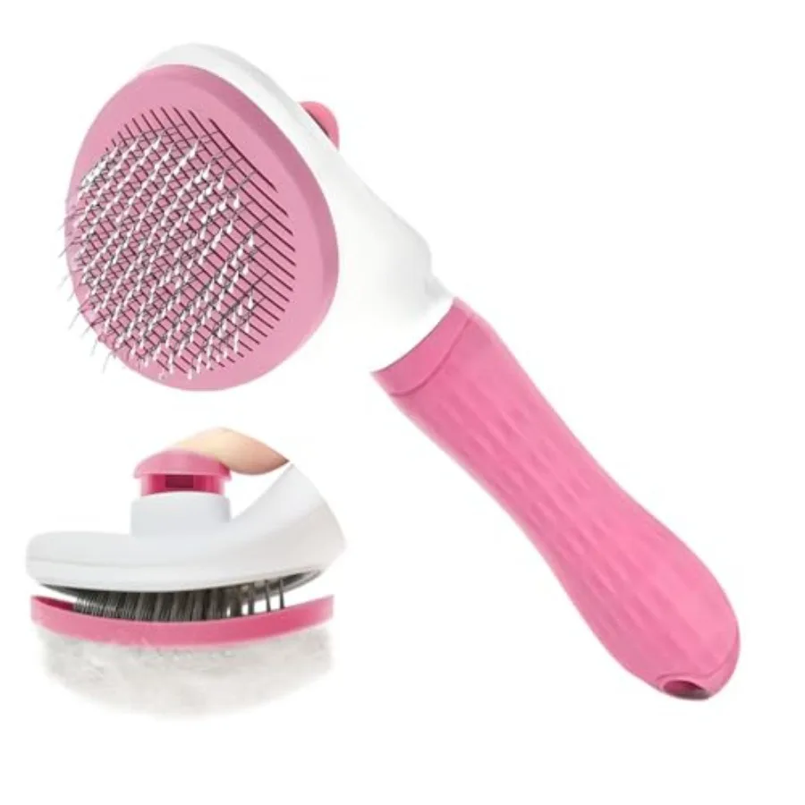 Dog Cat Shedding Brush, Self Cleaning Deshedding Tool for Undercoat, Grooming Rake for Long Short Hair Pets, Skin Friendly Fur