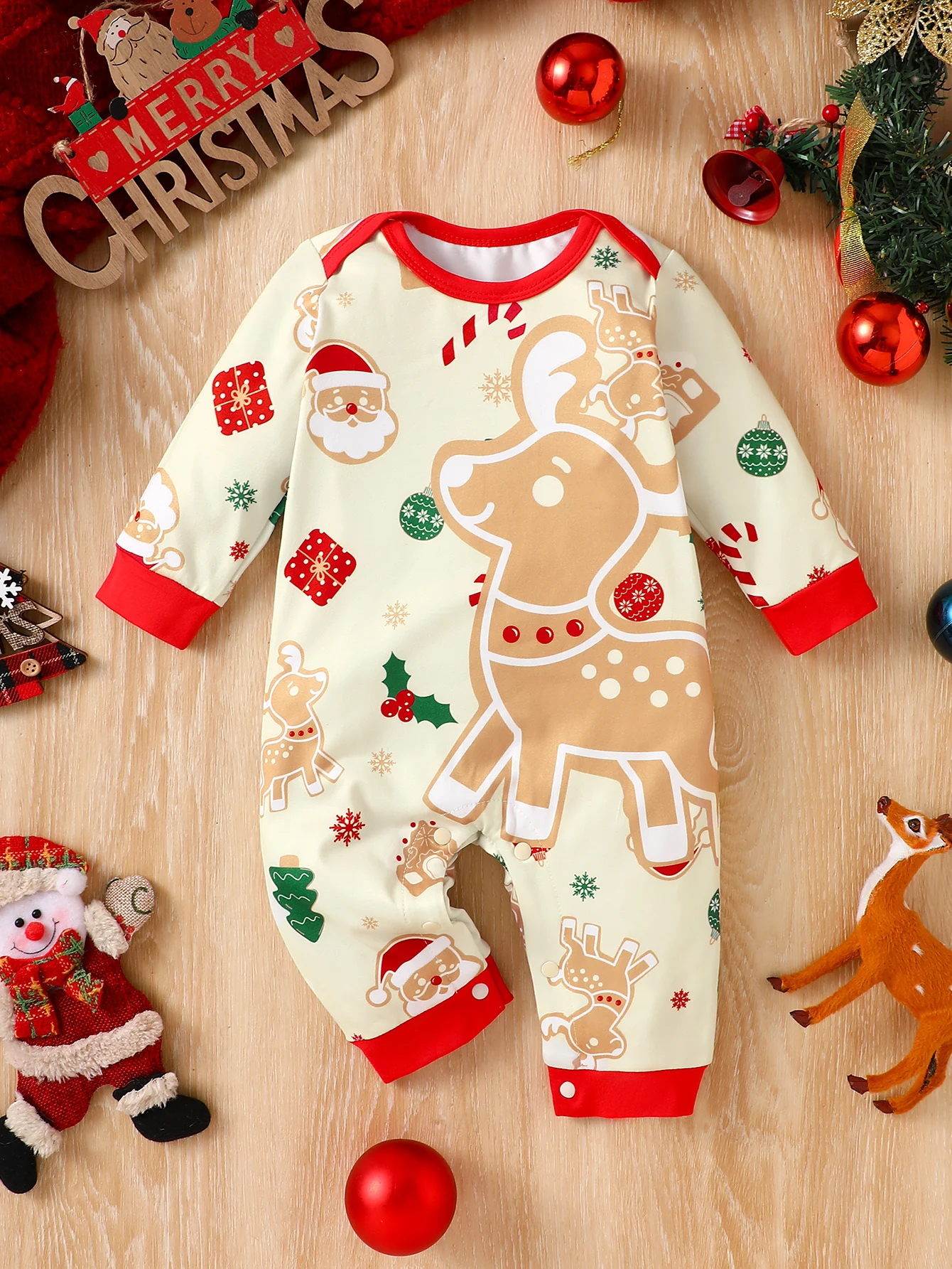 IURNXB Christmas Baby Romper Reindeer Santa Long Sleeve Infant Jumpsuit Newborn One Piece Bodysuit Holiday Photo Outfit 1-18M
