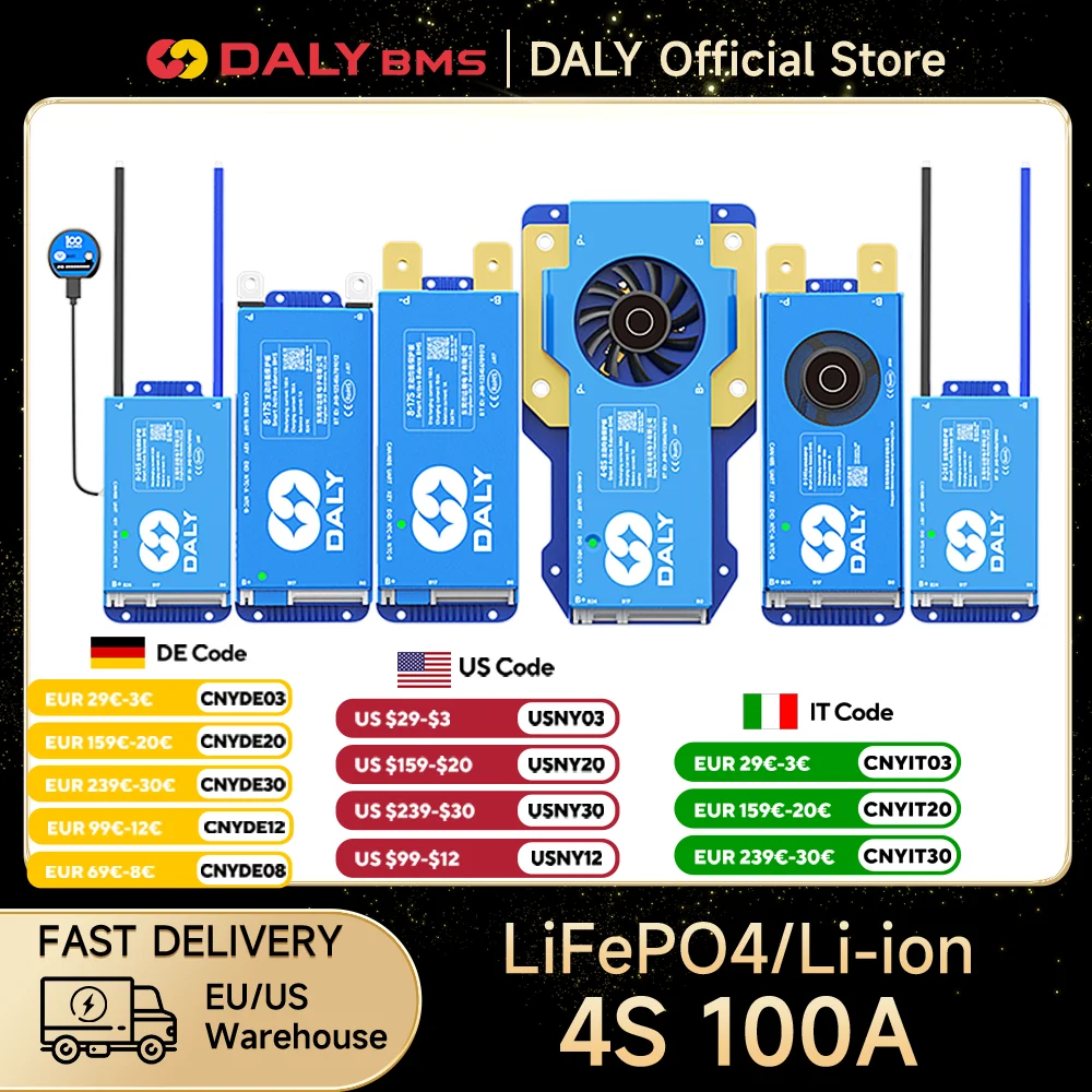 Daly bms Smart BMS 4S lifepo4 bluetooth Wifi bms 8S 24S 40A 60A 80A 1A active balance bms 16s 48v lifepo4 bms Lifepo4 100A