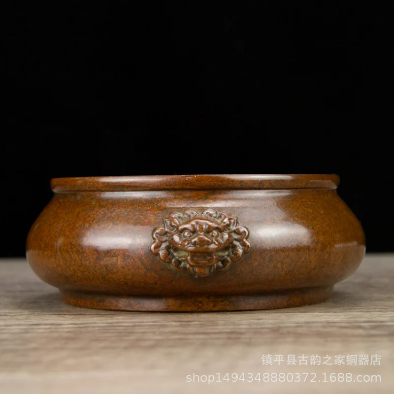 Pure Copper Lion Double Ear Incense Burner Xuan De Furnace Ornament Office Living Room Shop Desktop Decoratio