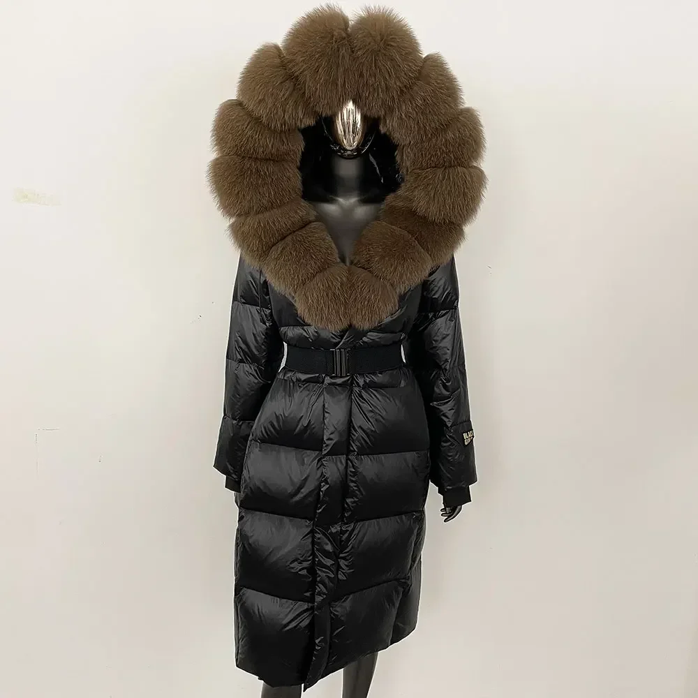 Down Coat Women Winter Thick Autumn Hat Detachable X-long Overwears Real Fox Fur Collar Hooded Fur Jacket White Duck Down Jacket