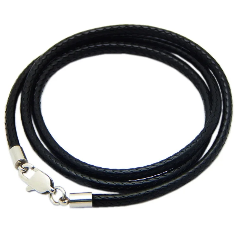 

Black Braid Wax Cord Leather Rope Steel Clasp String Chain for DIY Pendant Necklace Jewelry Making Cordon Cuero Para Colgante
