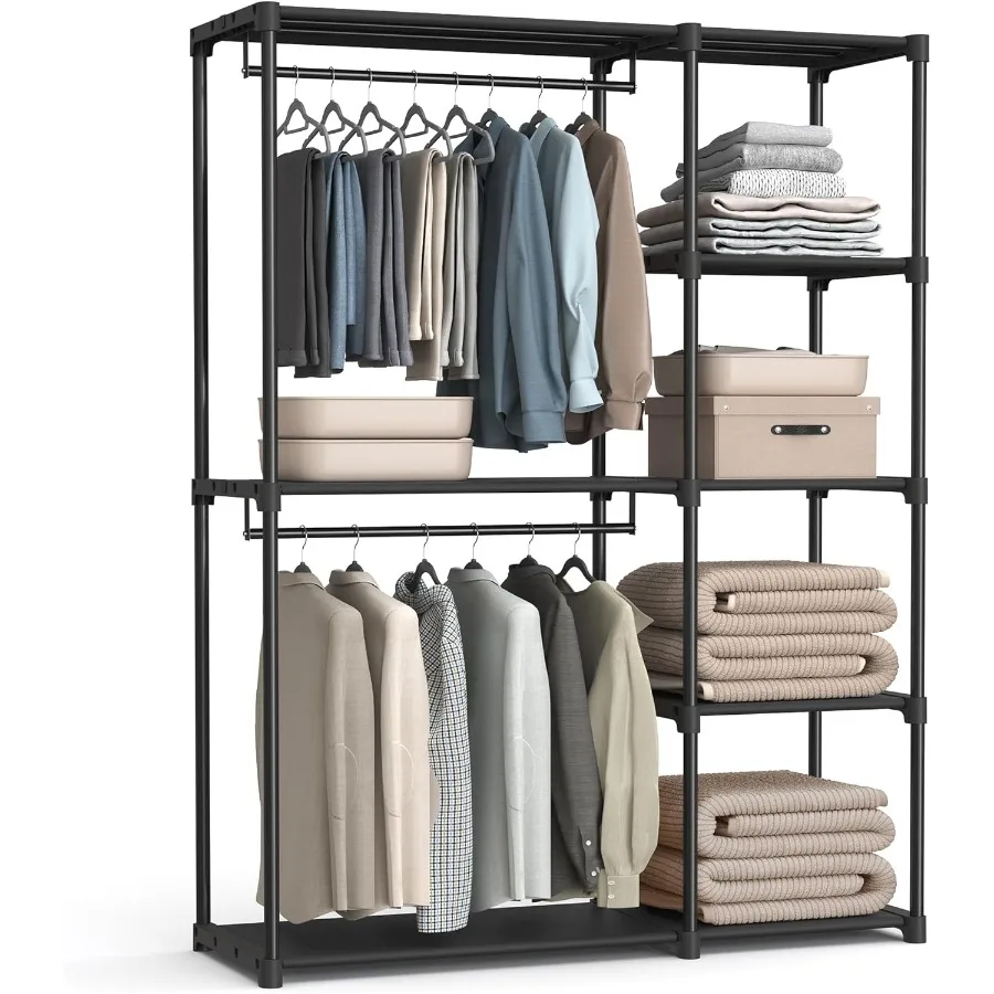 

SONGMICS Portable Closet Freestanding Closet Organizer Clothes Rack with Shelves Hanging Rods Storage Organizer for Cloakroom B