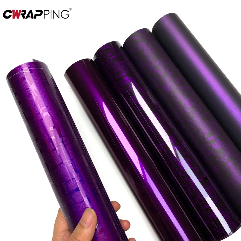 

PET Automotive Vinyl Bubble-free Matte Car Wrapping Film Waterproof Motorcycle Stickers Purple Glossy Vinyl Car Adhesive Film