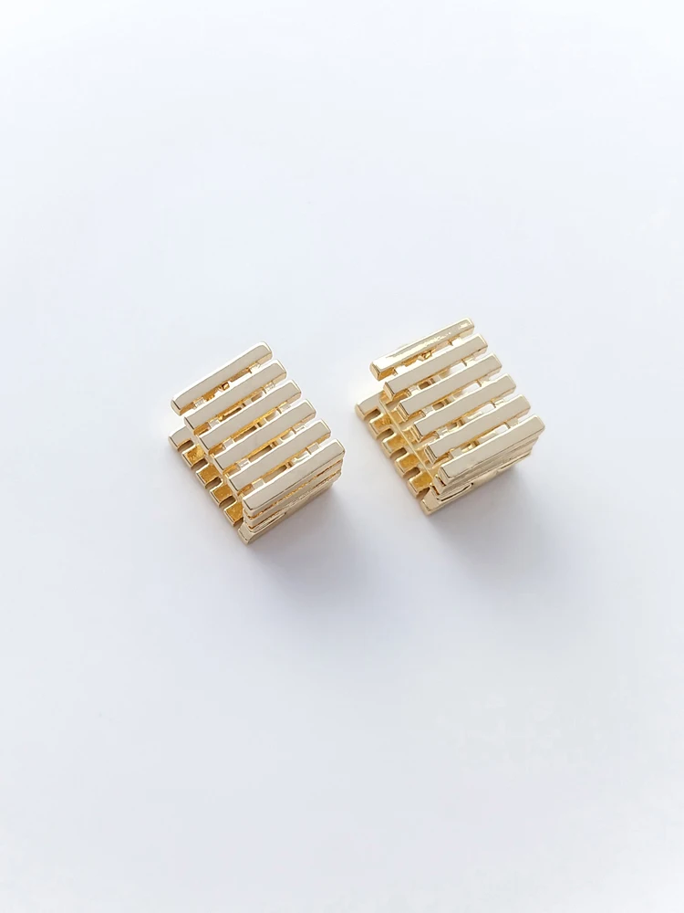 Brincos de Ouro 14k para Mulheres, Jóias de Orelha Cúbica Geométrica Artesanal, Charme Elegante, Acessórios DIY Materiais, 2PCs, 9.5*12mm