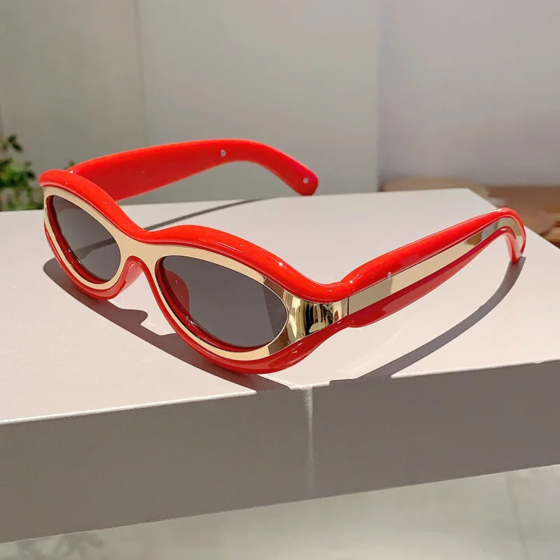Y2K Vintage Luxury Brand Designer Double Color Cat Eye Sunglasses Women For Men Sun Glasses Trend Punk Popular Small Frame Shade