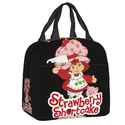 Strawberry Shortcake And Cat Thermal Insulated Lunch Bags Women Resuable Lunch Tote for Outdoor Camping Travel Storage Food Box