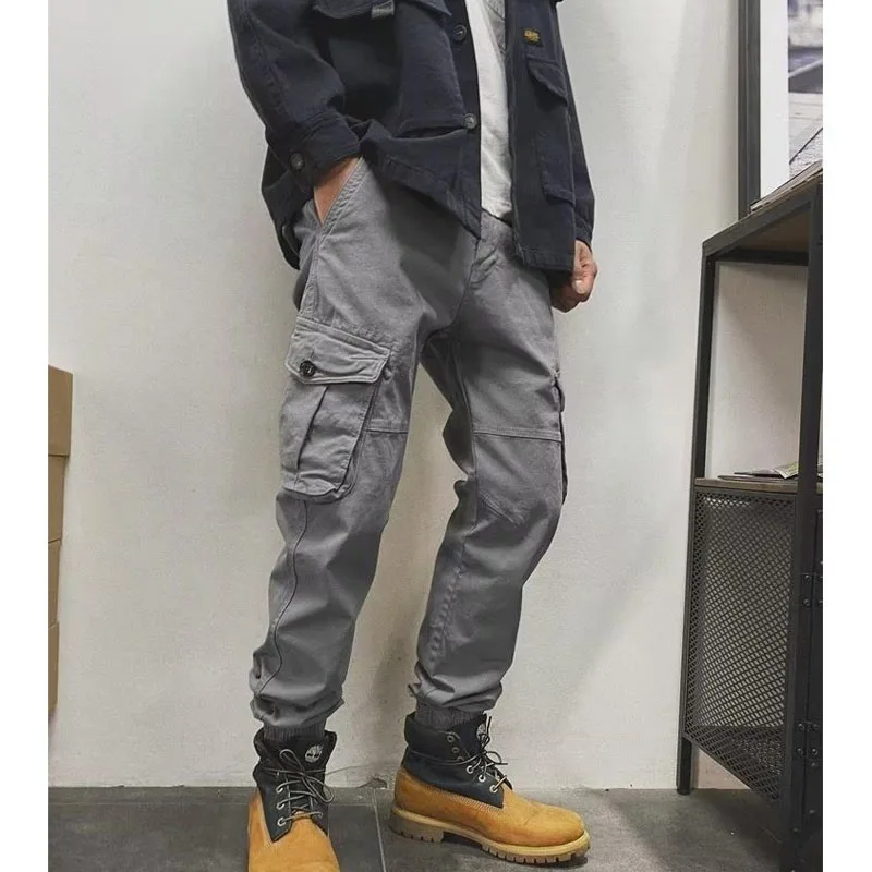 New Autumn/Winter Fashion Brand Japanese Work Wear American Solid Color Retro Strap Pocket Versatile Handsome Men\'s Casual Pants