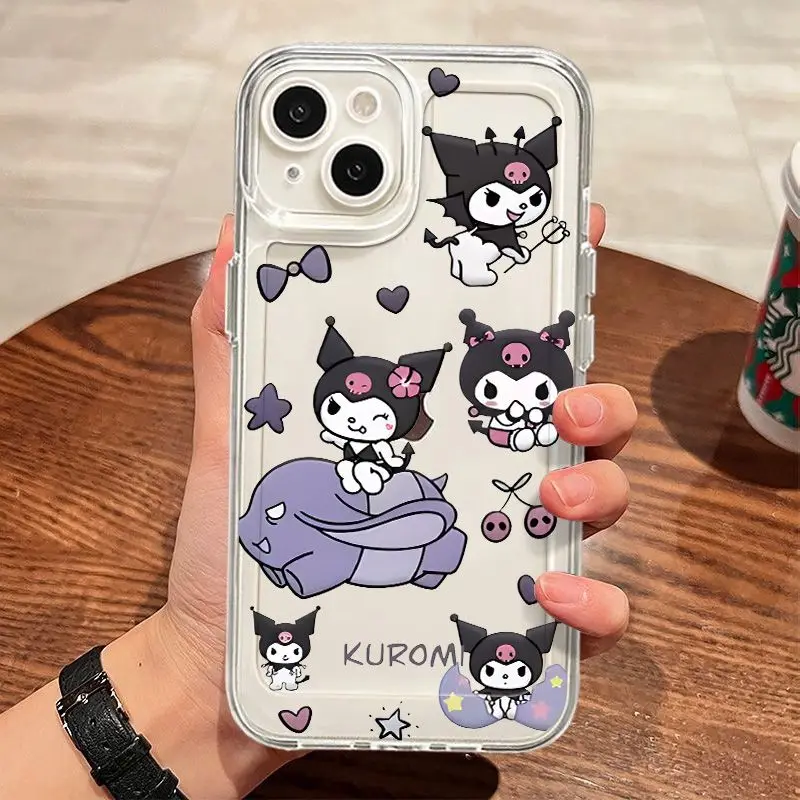 Sanrio Kuromi Cherry Kawaii Happy Phone Cases For iPhone 15 14 13 12 11 Pro Max XR XS MAX Y2K Girl Lovely Anti Fall Back Cover