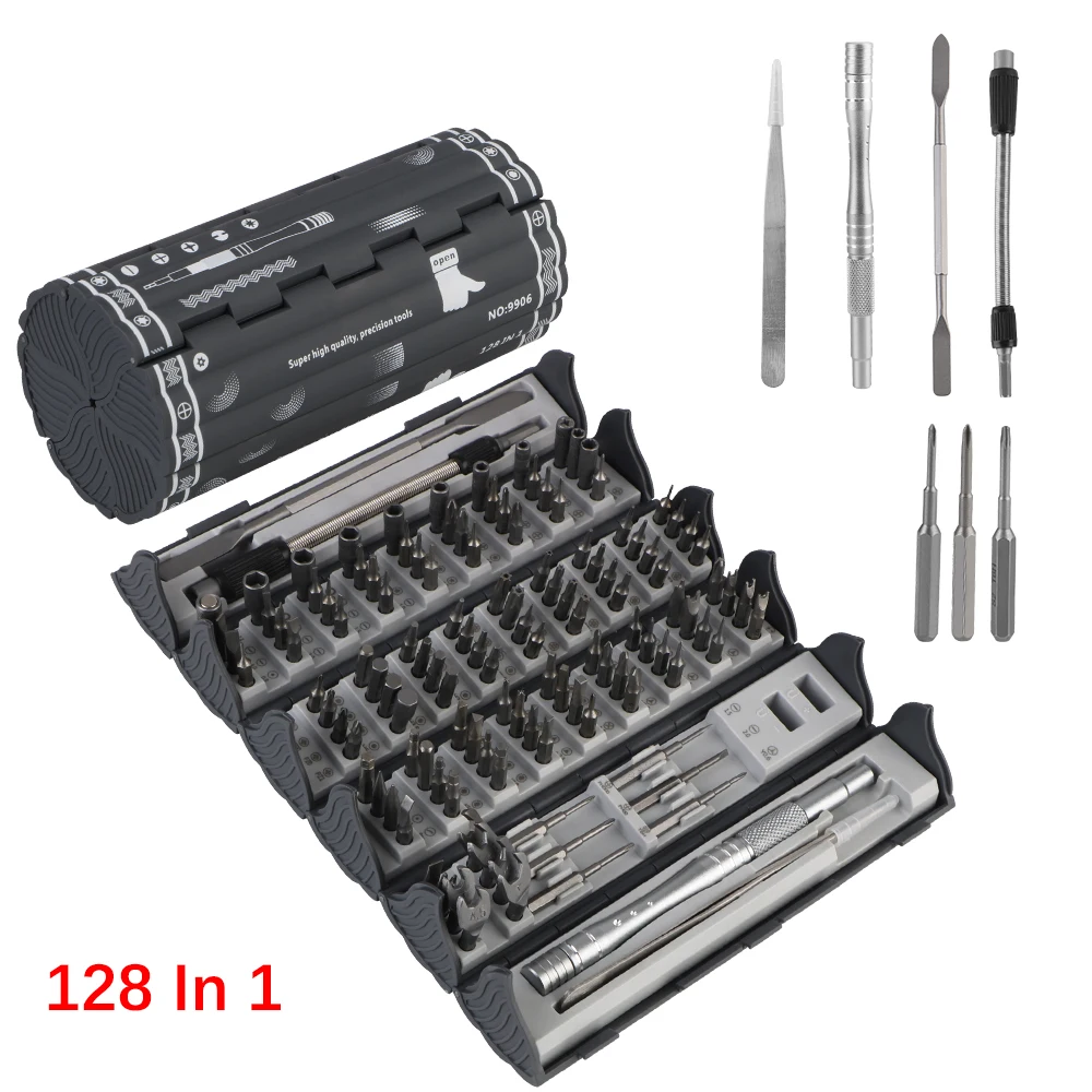 Set di strumenti di riparazione elettronica Kit di cacciaviti di precisione Punte per cacciavite Torx Phillips magnetiche professionali portatili 128 in 1