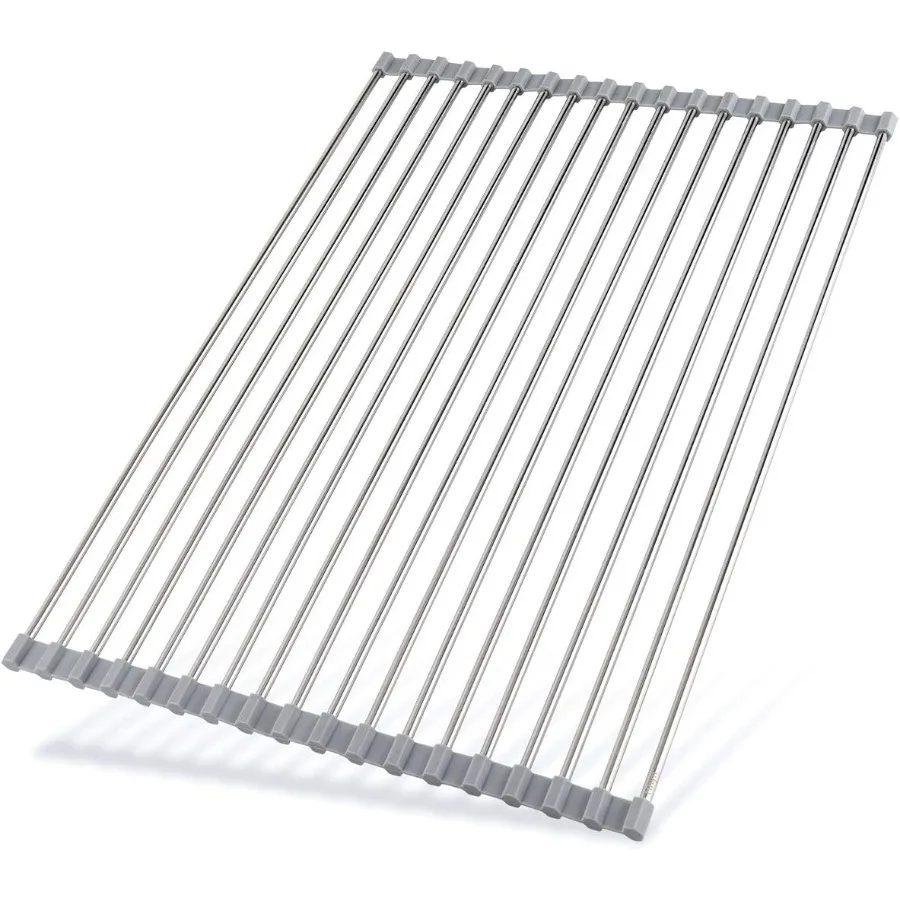 

Roll Up Dish Drying Rack 20.5 L x 13.8(W) Stainless Steel and Silicone Dish Drying Mat Over The Sink Foldable Drain Rack Multip