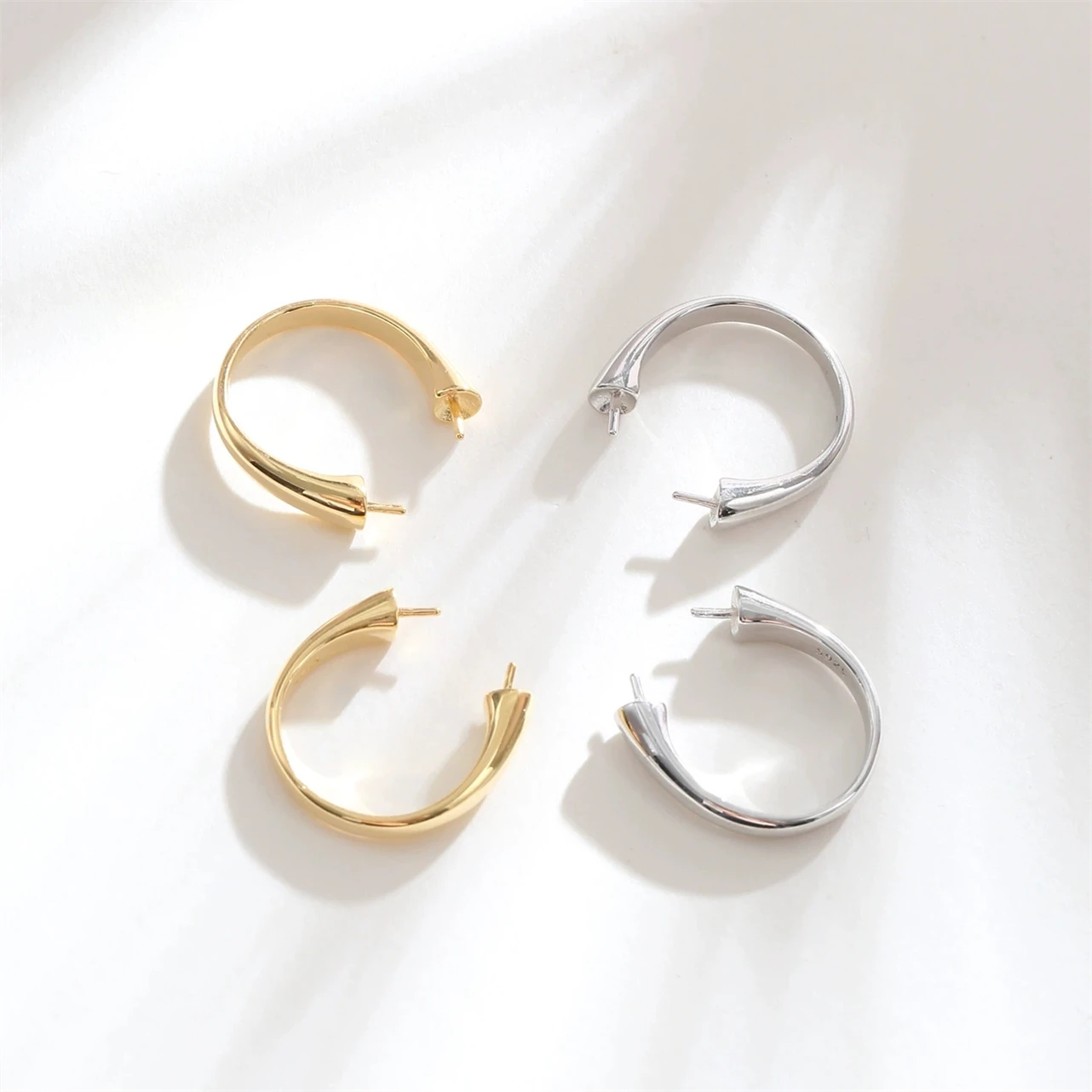 Wholesale S925 Sterling Silver Open Ring DIY Double Pearl Inlay For Woman Flexible Split For Handmade Pearl Charm Jewelry Making