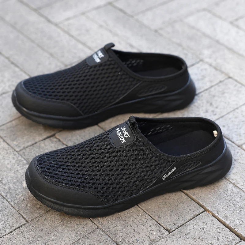 

Mens Half Slippers Summer Breathable Mesh Mens Shoes Outdoor Casual Walking Shoes Large Flat Light Mesh Slippers Sandals