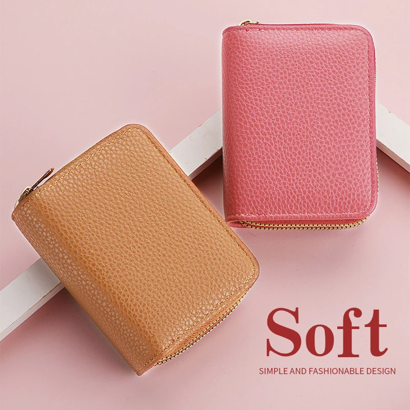 Leather Double Zipper Card Bag – Multi-Purpose Wallet Organizer for Women, PU Document & Card Storage Pouch