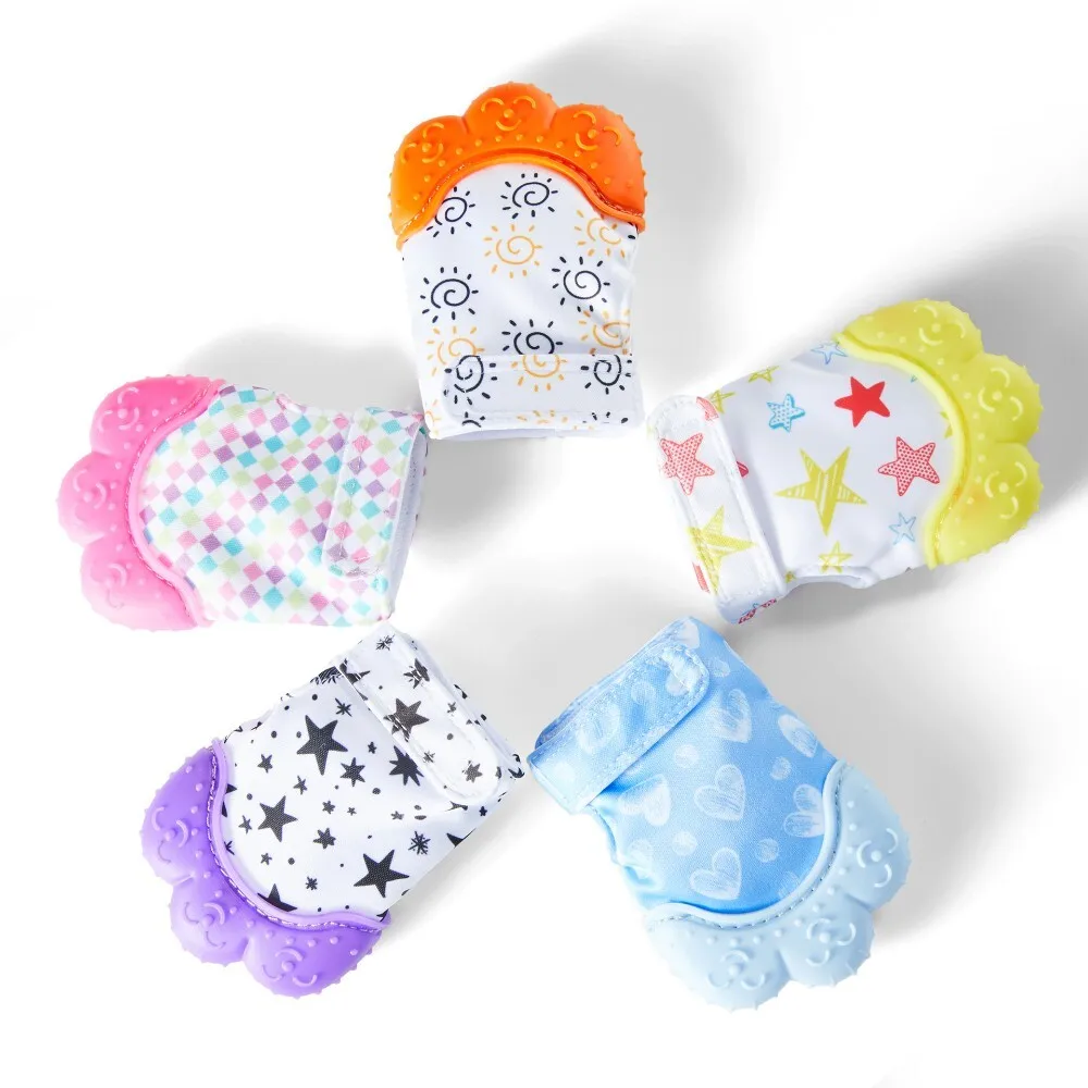 Guantes masticables de silicona, cubiertas antimordeduras para dedos para bebés, juguetes para la dentición para juegos sensoriales y desarrollo de motores bucales