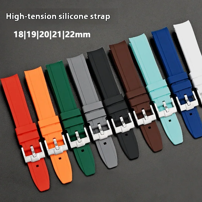 Curved End Silicone Strap 18/19/20/21/22mm Men Women Universal Butterfly Buckle Replace Watch Band Bracelet for Tissot Le Locle