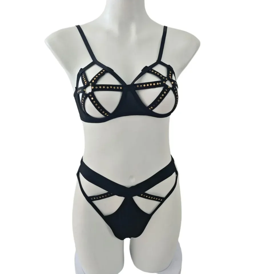 

New Western Sexy Strappy Hollow Out Two Piece Lingerie For Women Hot Caliente Underwear Seductive Skinny Outfit Erotic Sets