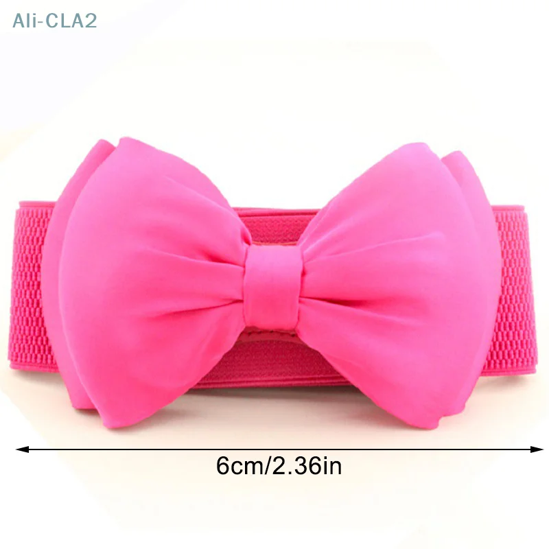 Women Elastic Wide Stretch Buckle Bowknot Bow Waistband Waist Belt Accessories Satin Bow Belt Clubs Party Waistband Girls Lady