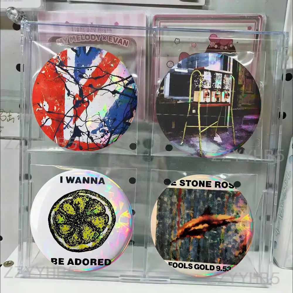 The S-Stone Roses Band Tinplate Pins Round Handmade Brooches for Backpack Accessories Collection Badge 58mm 44mm 32mm 75mm 25mm