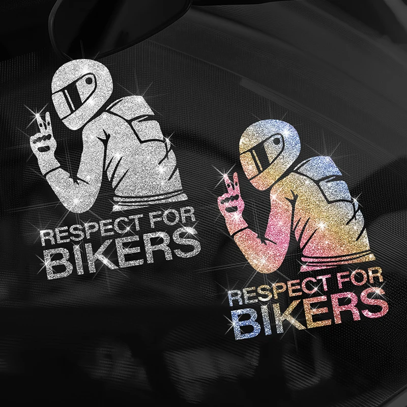 Removable Glitter Vinyl Respect For Bikers Stickers No Residue Bling Decals For Motorcycle Car Truck Van Laptop Wall Decor