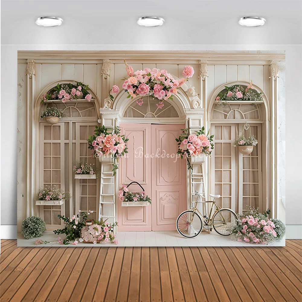 Light Pink Vintage Store Photo Background for Girl Birthday Portrait Photography Backdrop Flowers Wall Photo Studio Props