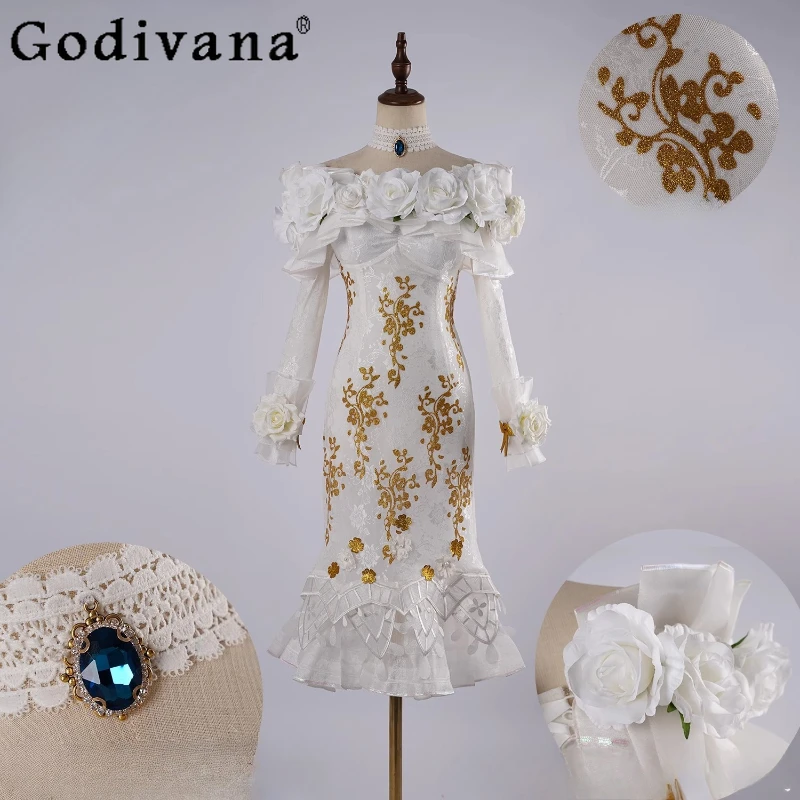 

Perfumer Cosplay Dress Women's Cos Halloween Game Animation Flower Headwear Dress Female Party Carnival Flower Dress