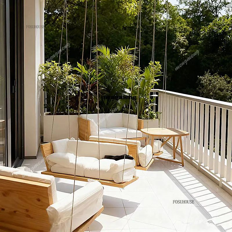 

Creative Outdoor Patio Swings Nordic Solid Wood Hanging Chair Home Indoor Living Rooms Bedroom Swing Chair Single Double Hammock