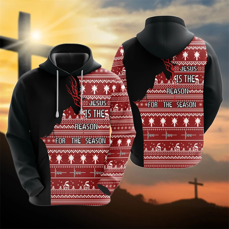 Christian Jesus 3D Print Hoodies For Men Clothes Easter Gifts Tracksuit Animal Lion Pullovers Cross Graphic Sweatshirts Y2k Tops