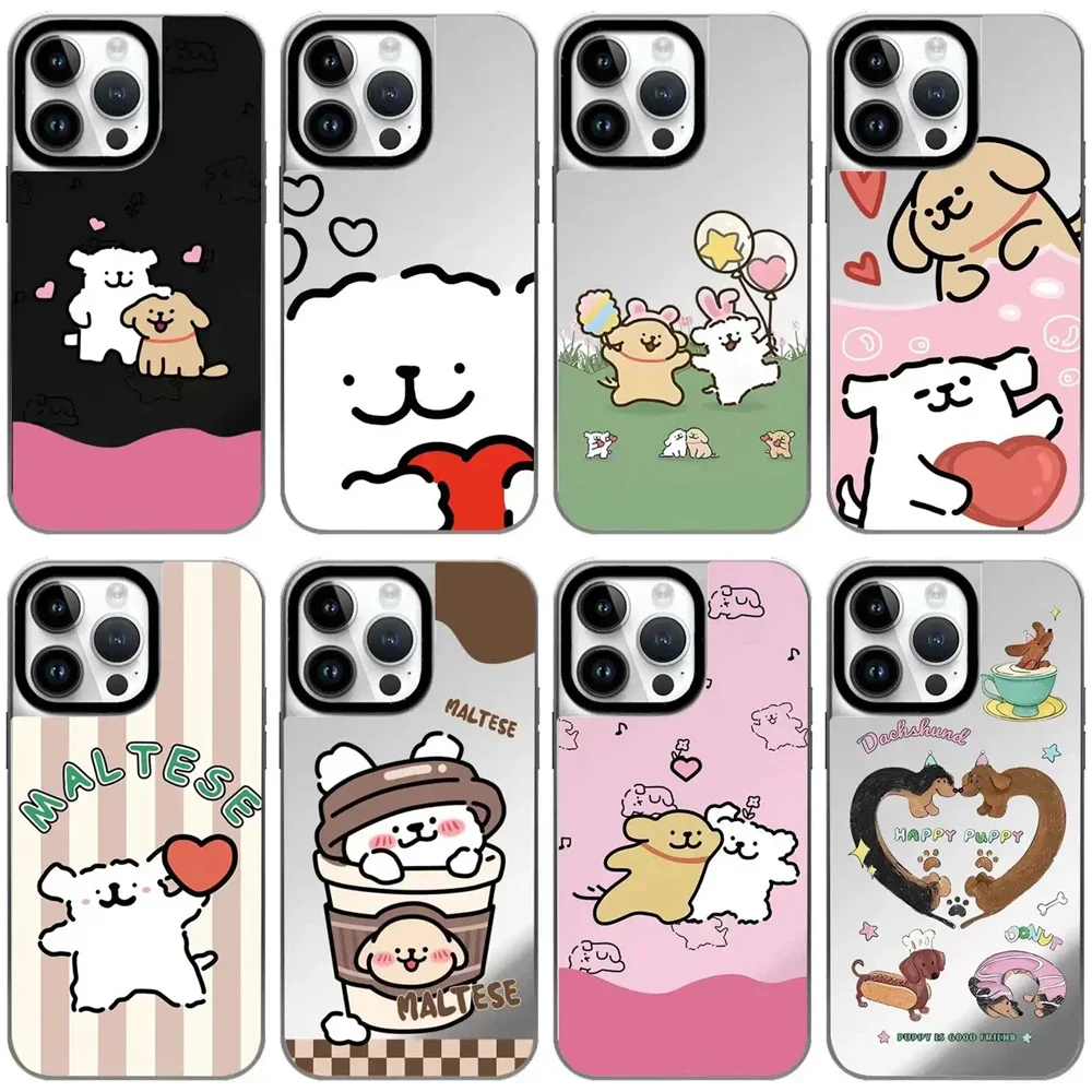 

Cute Dog Friends Mirror Silver Border Magnetic Phone Case Cover for IPhone 12 13 14 15 Pro Max Case for IPhone 15 Pro Max