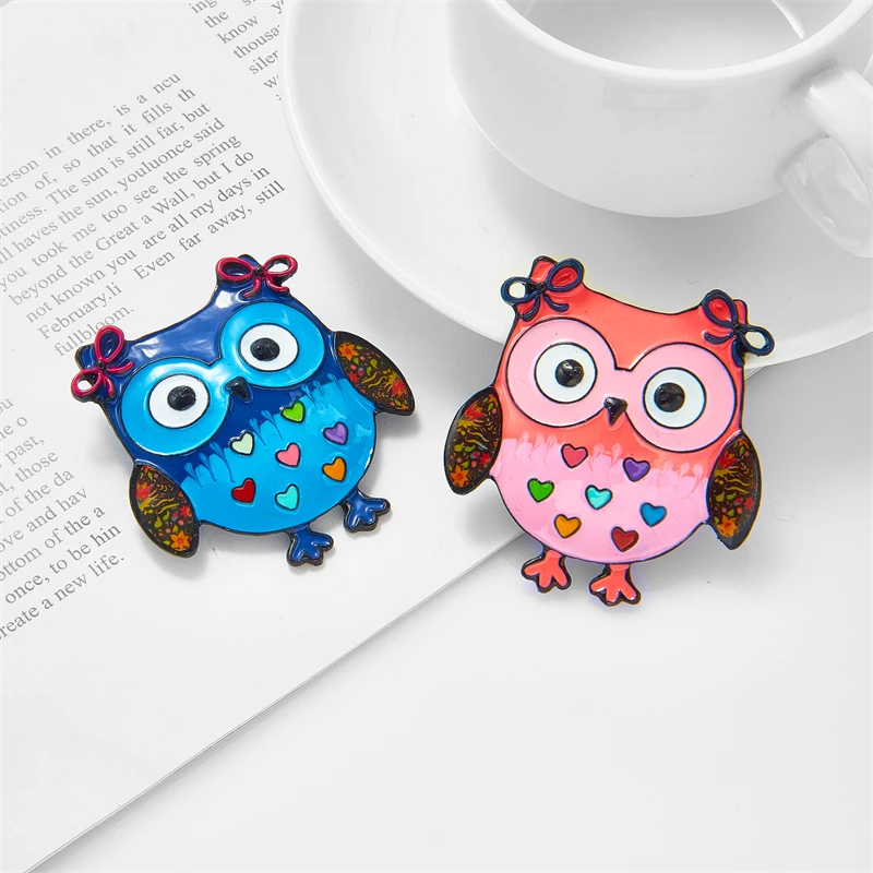 YAOLOGE Lovely Colorful Enamel Owl Brooches For Women Kids Creative Cartoon Animal Bird Badge Casual Office Brooch Pins Gifts